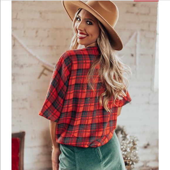 ๐ HP 11/29! ๐ Impressions Plaid Tie Shift Top - Picture 6 of 7